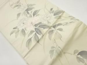 作家物　銀彩手描き花葉模様刺繍名古屋帯